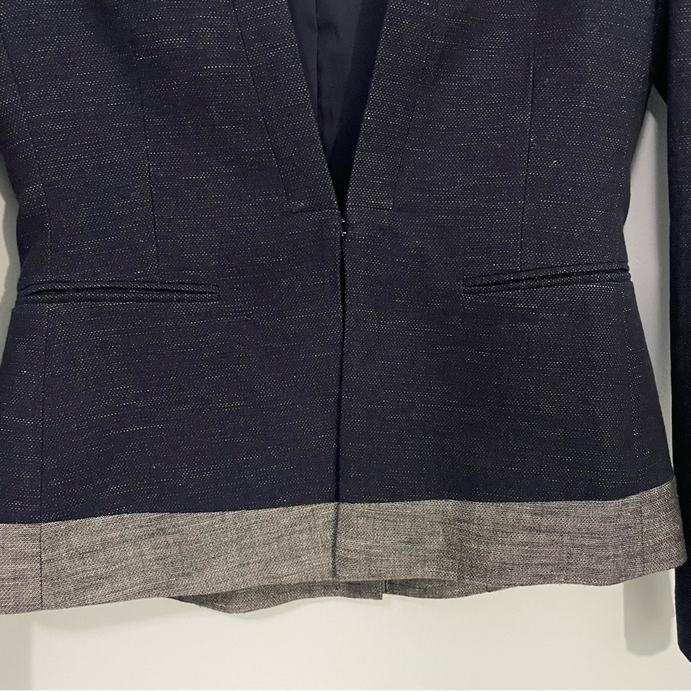BCBGMaxAzria Blue and Gray Color-Block Linen Cotton Blazer S - Picture 7 of 14
